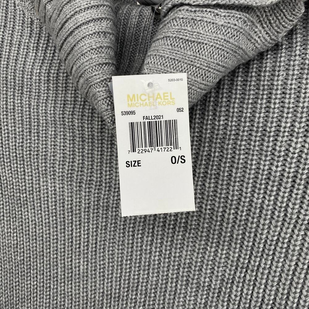 MICHAEL KORS Sweater OS Ribbed Poncho Oversized Turtleneck Asymmetric Gray NEW - Picture 4 of 11